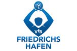 Logo VfB Friedrichshafen – Volleyball Blaues Logo des VfB Friedrichshafen mit stilisiertem Volleyballspieler und Schriftzug Friedrichshafen