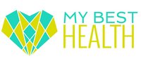 Logo My Best Health Logo von My Best Health mit grafischem Herzsymbol in Türkis-Gelb und moderner Schrift